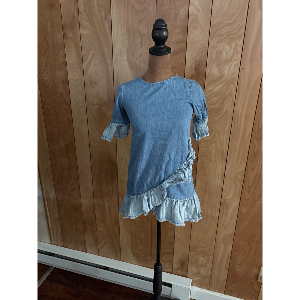 Blu & Blue New York Womens Denim Ruffle‎ Mini Dress Light Wash Cotton Size M